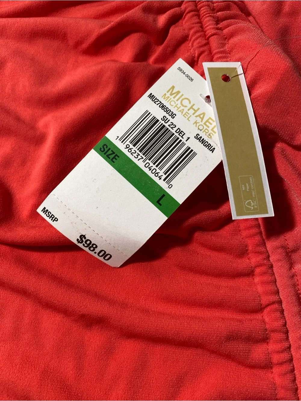 NEW Size L Womens Michael Kori Sangria Ruched Midi Skirt Polyester Elastane $98